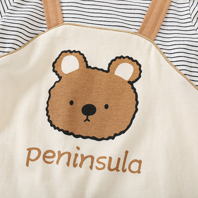 Bear Print Baby Short Sleeve Rompers
