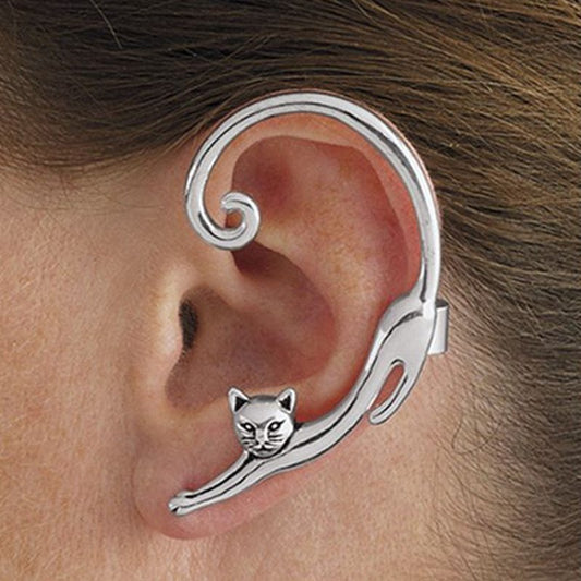 Punk Style Cat Post Earring with Ear Cuff Animal Stud Earring