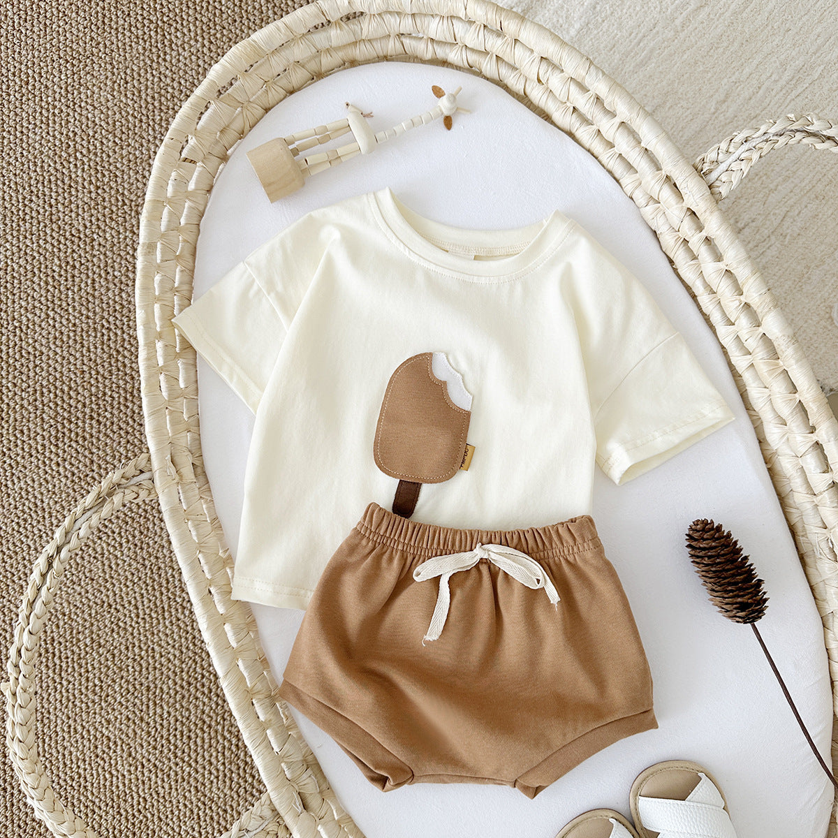 Casual Round Neck Cotton Short Sleeve Shorts Suit