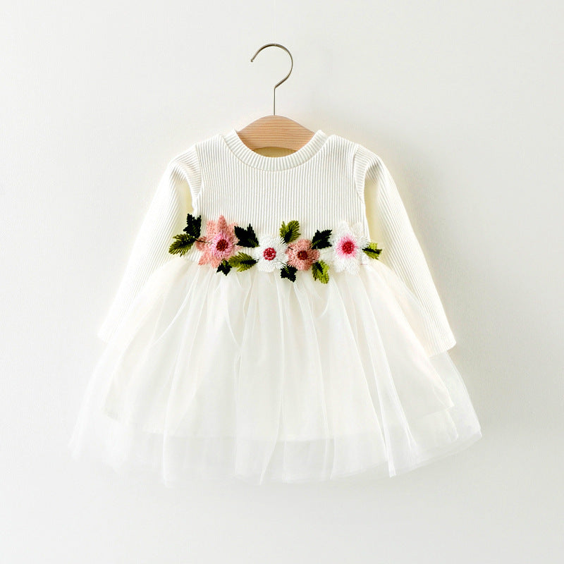 Children Princess Flower waist long sleeved dress