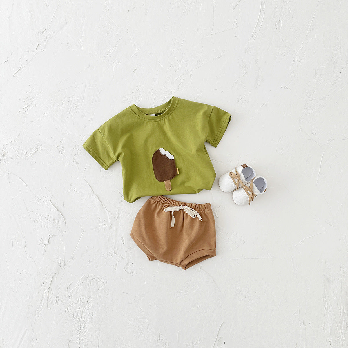 Casual Round Neck Cotton Short Sleeve Shorts Suit