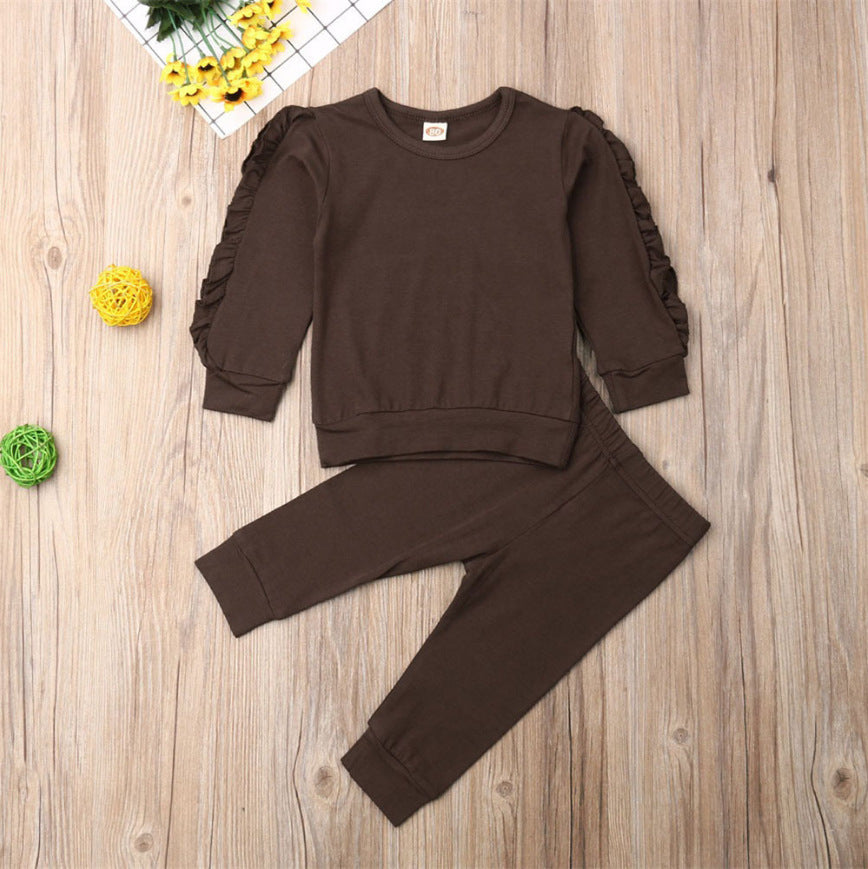Unisex Ruffles Jumper Solid Long Sleeve Sweatshirt 2Pc Outfit