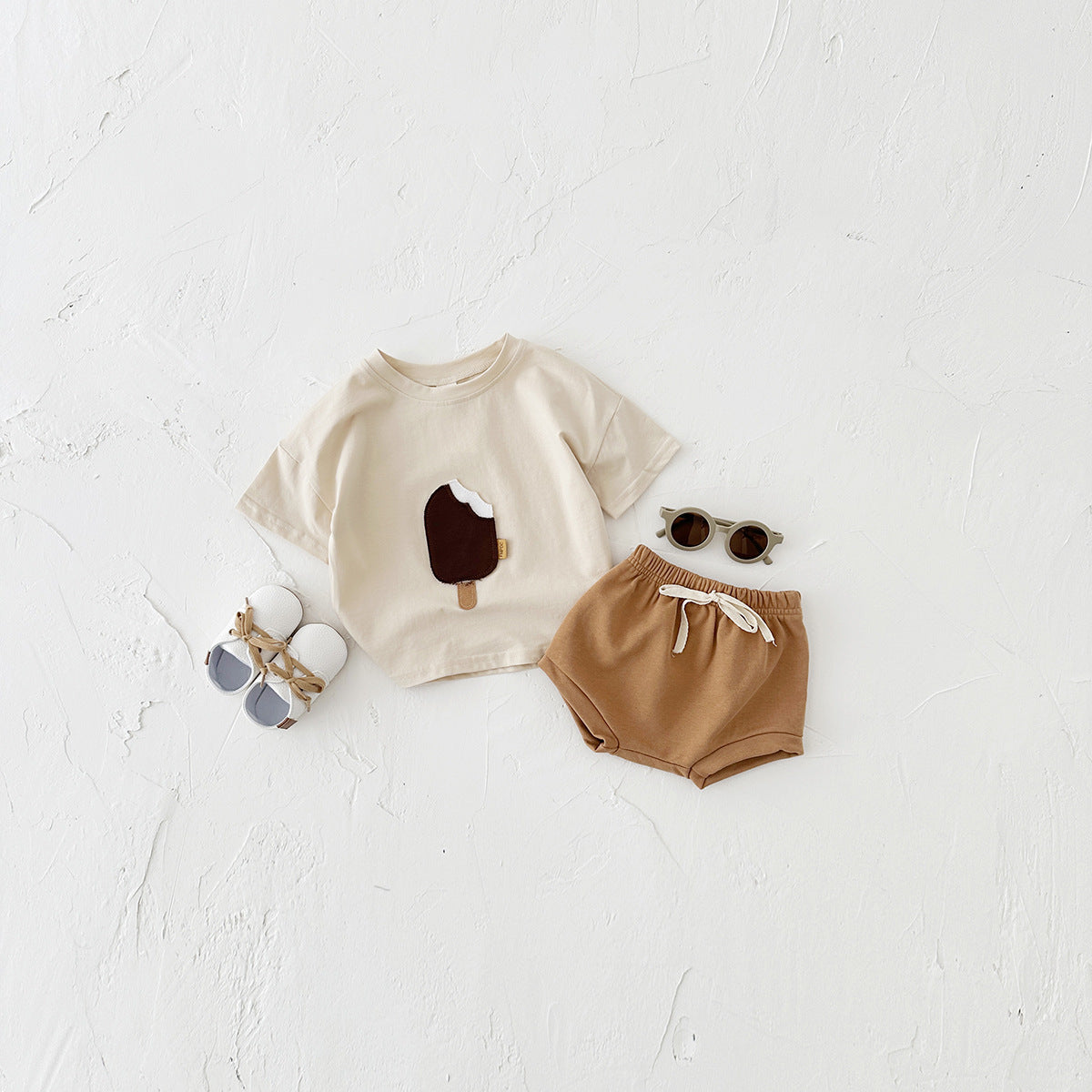Casual Round Neck Cotton Short Sleeve Shorts Suit