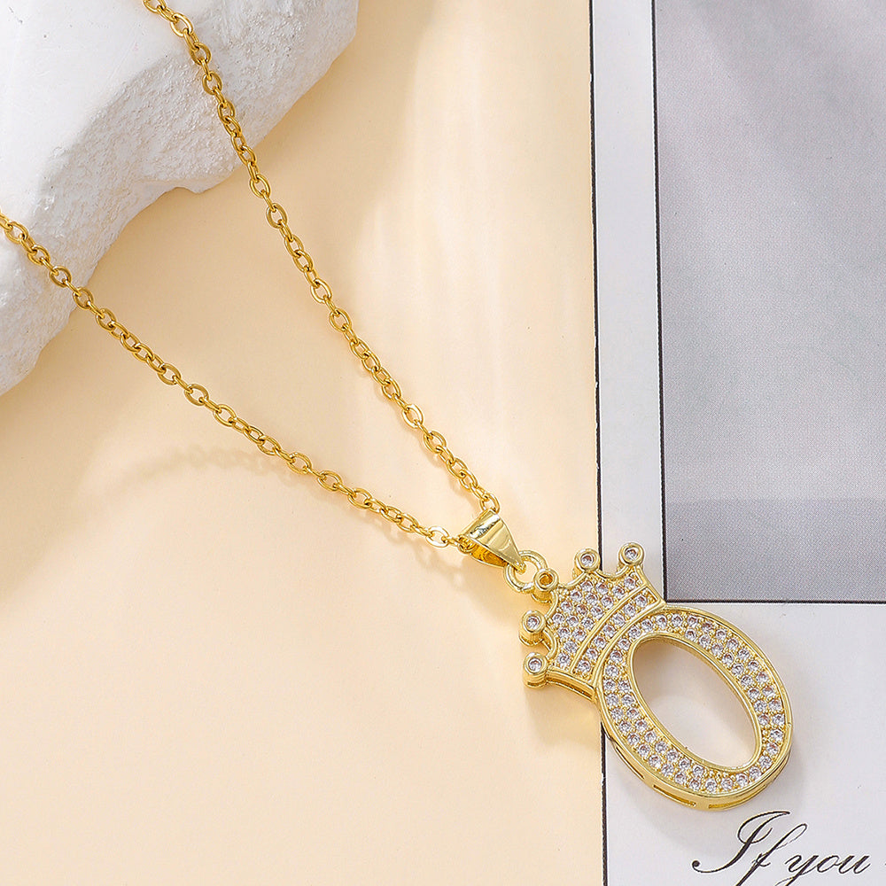 Uppercase Letter Pendant Gold Diamond Crown Necklace