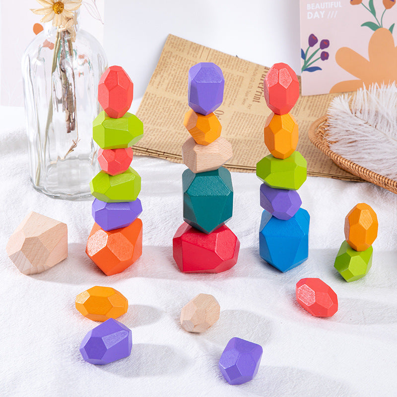 Wooden Colored Stones Jenga Children's Educational Toys Ornaments
