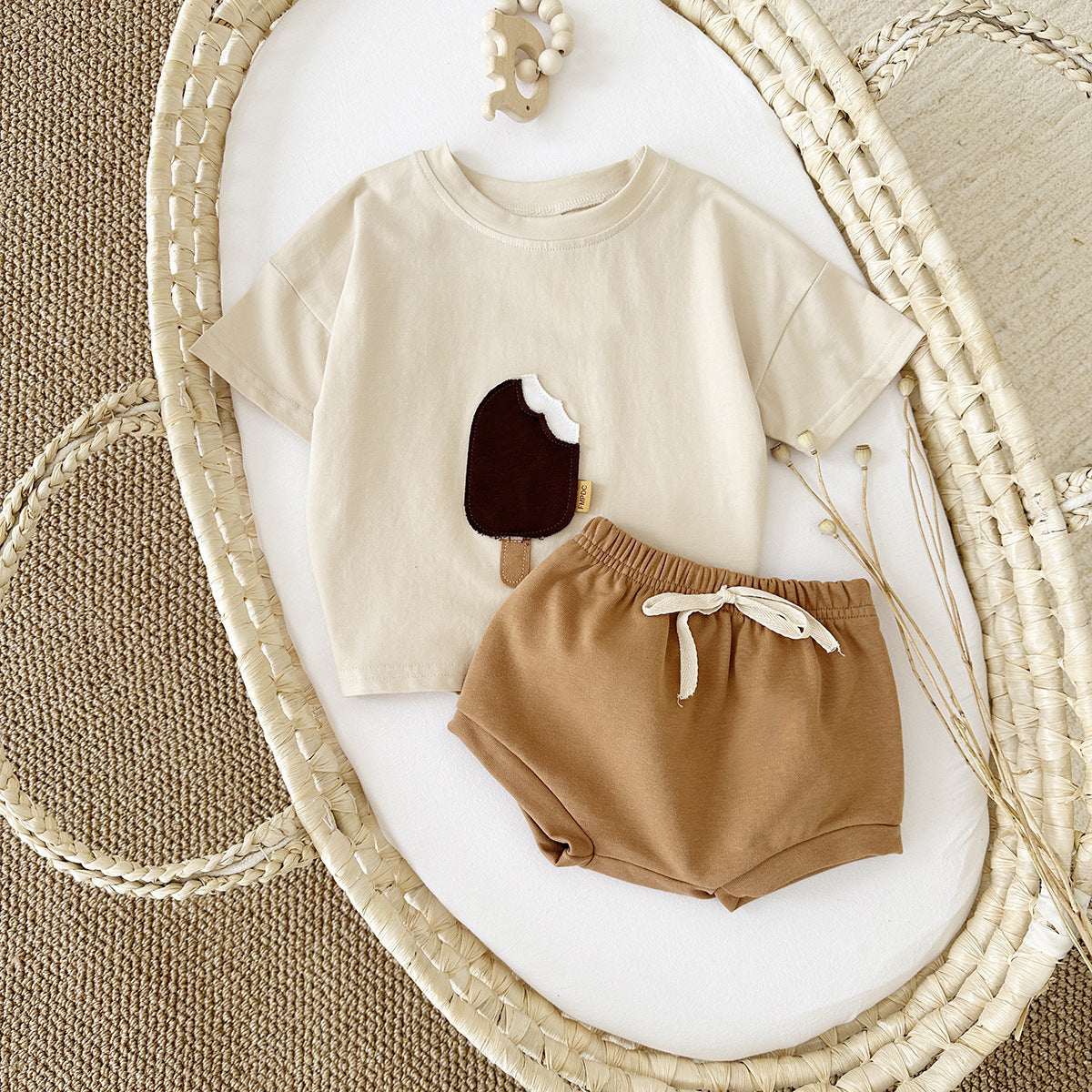 Casual Round Neck Cotton Short Sleeve Shorts Suit