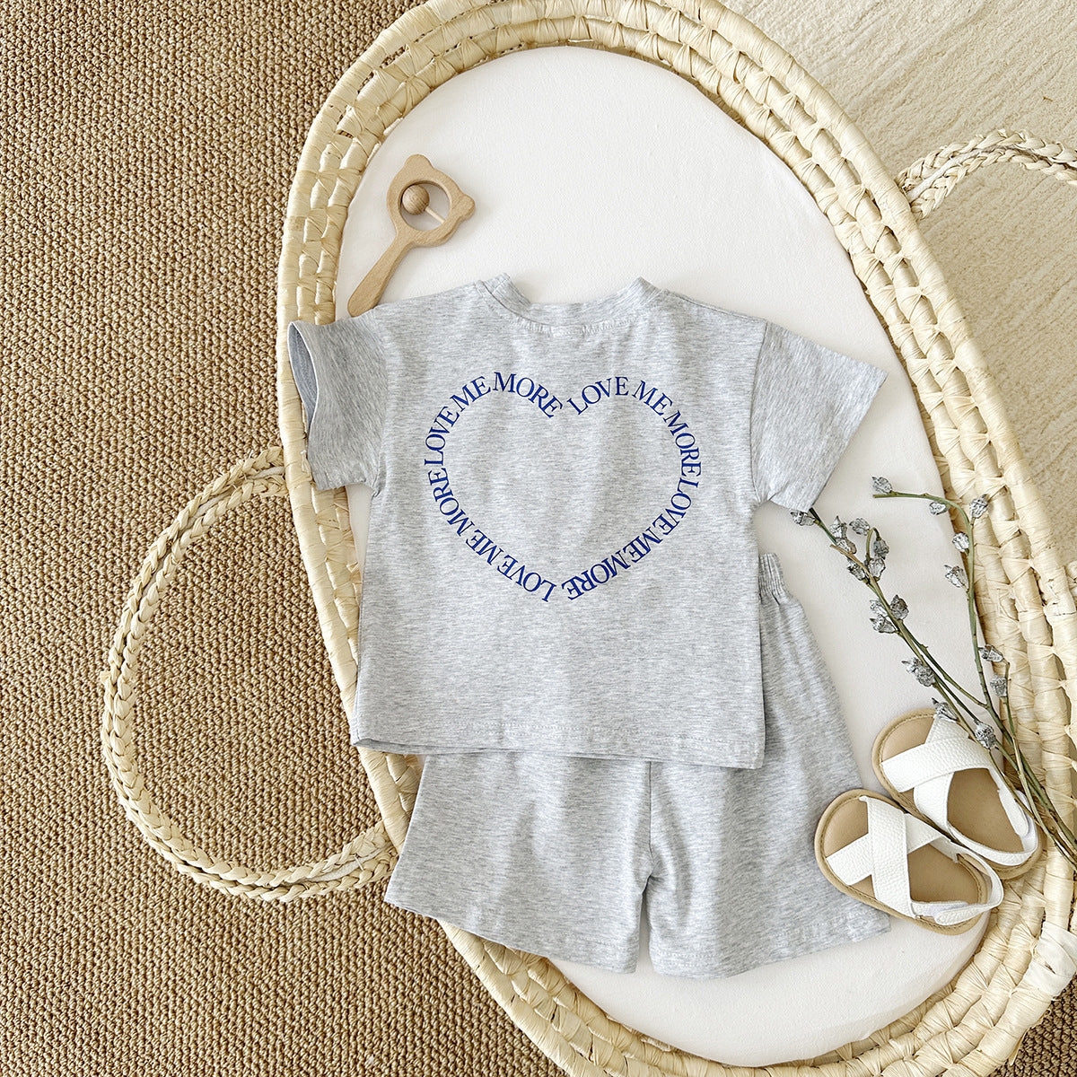 Baby & Toddler Heart Print Short Sleeve Two-piece Set