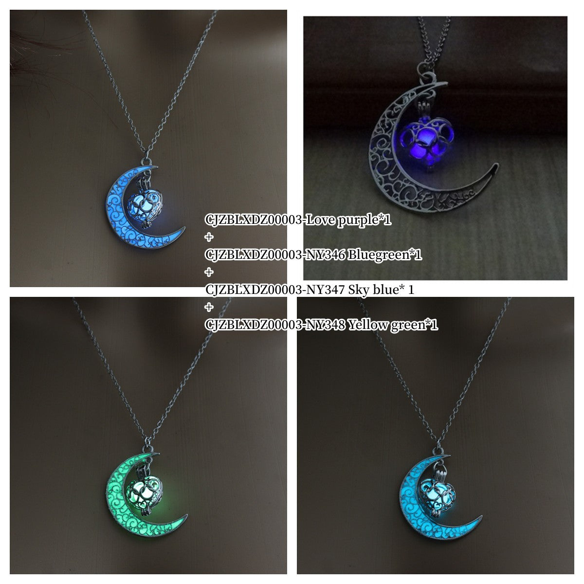 Glowing Pendant Necklace Silver Plated Chain