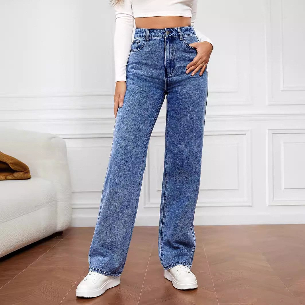Washed Straight Women's Jeans Mid Rise