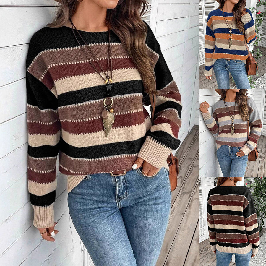 Striped Pullover Sweater Fashion Casual Long Sleeve Top