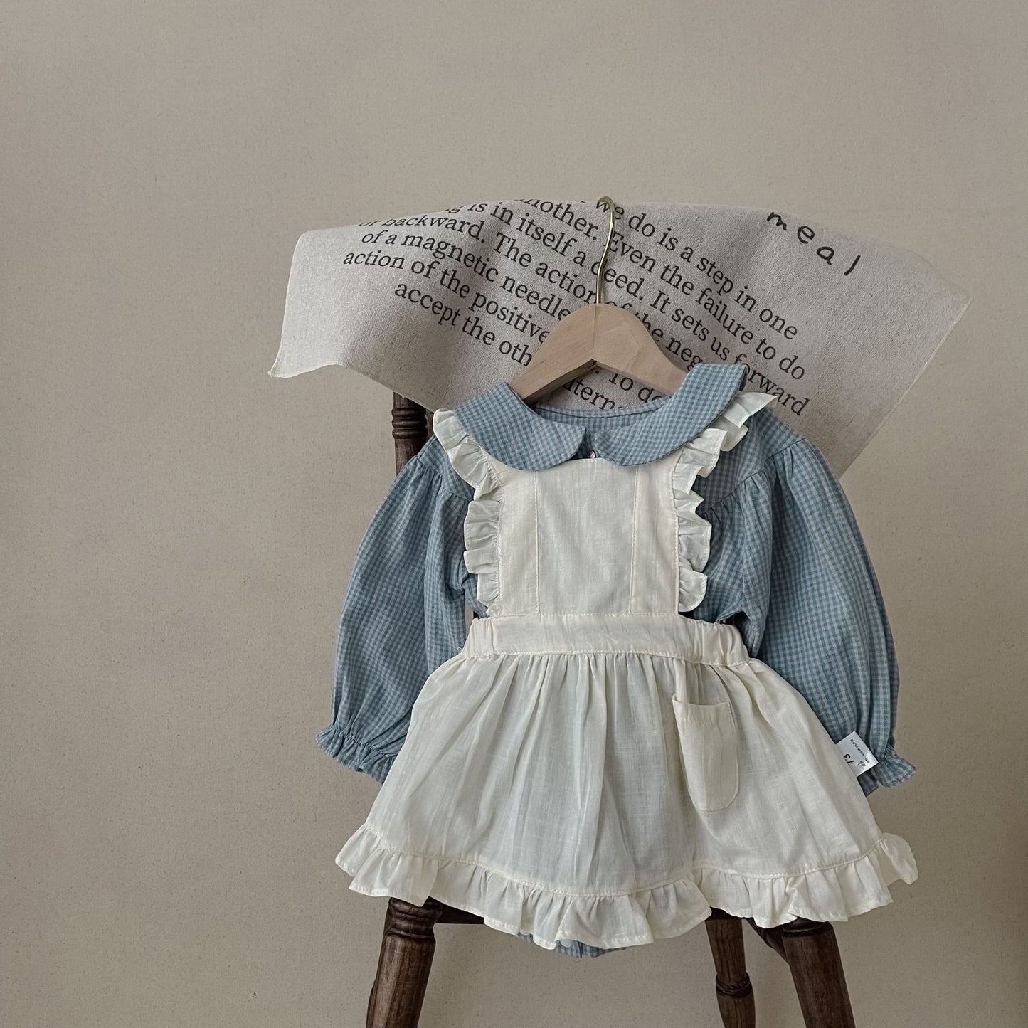 Infant Single-breasted Long Sleeve Plaid Romper Overskirt