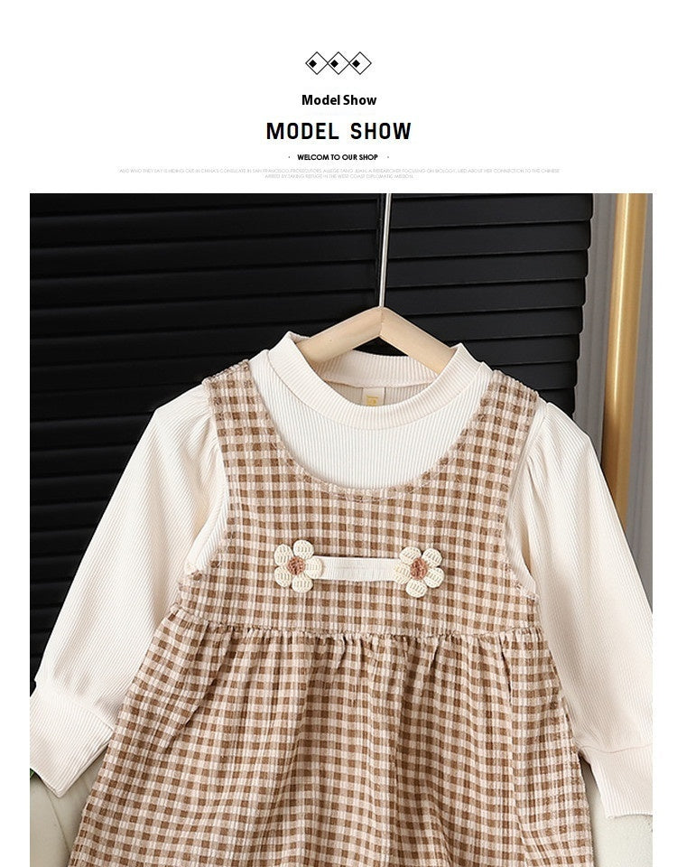 Girl Round-neck Long-sleeved Baby Dress Suit