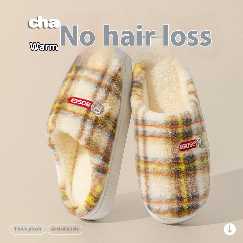 Plush Non-slip Plaid Slippers