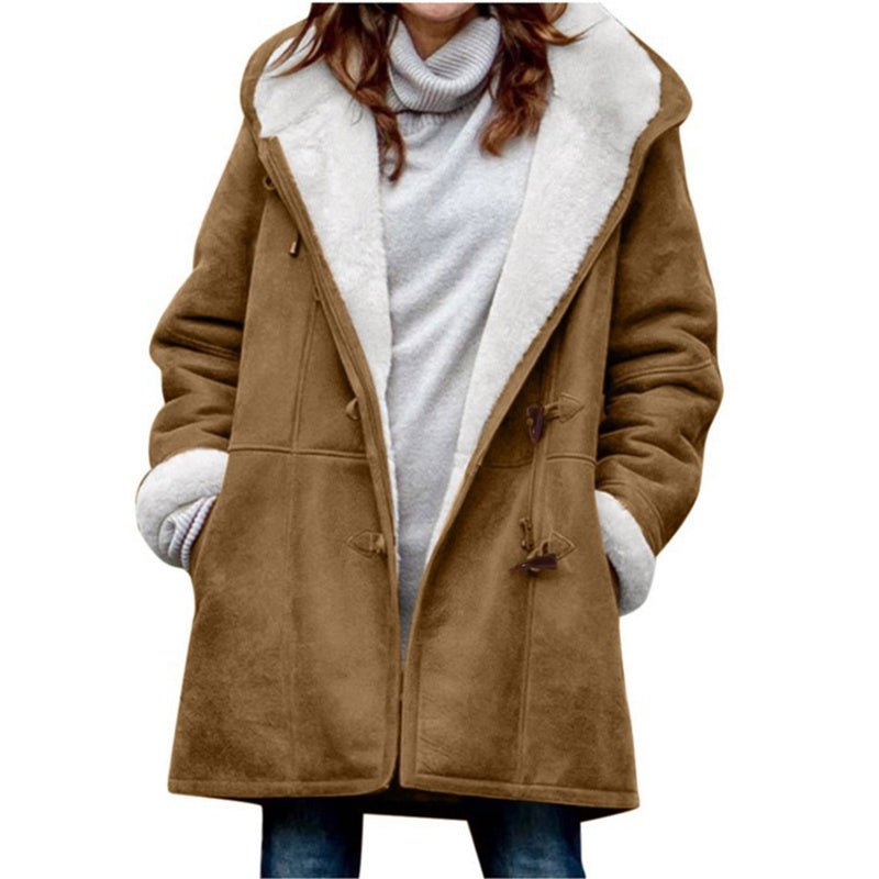 Winter Sherpa Lined Jacket for Women Duffle Toggle Coat Hooded Fleece Jacket