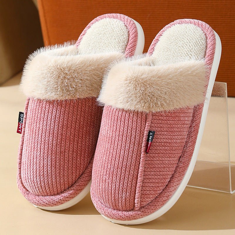 Fur Lined Non-slip Thermal Cotton Slippers