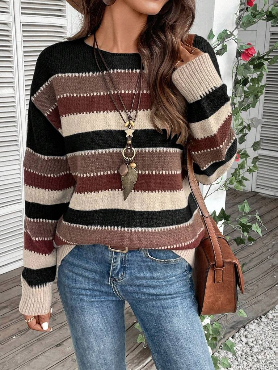 Striped Pullover Sweater Fashion Casual Long Sleeve Top