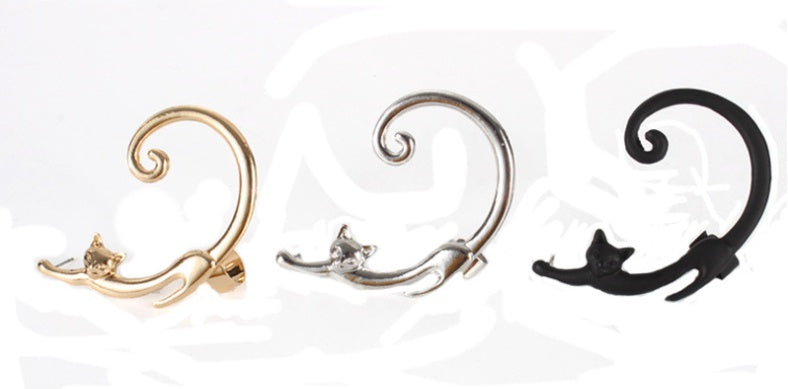 Punk Style Cat Post Earring with Ear Cuff Animal Stud Earring