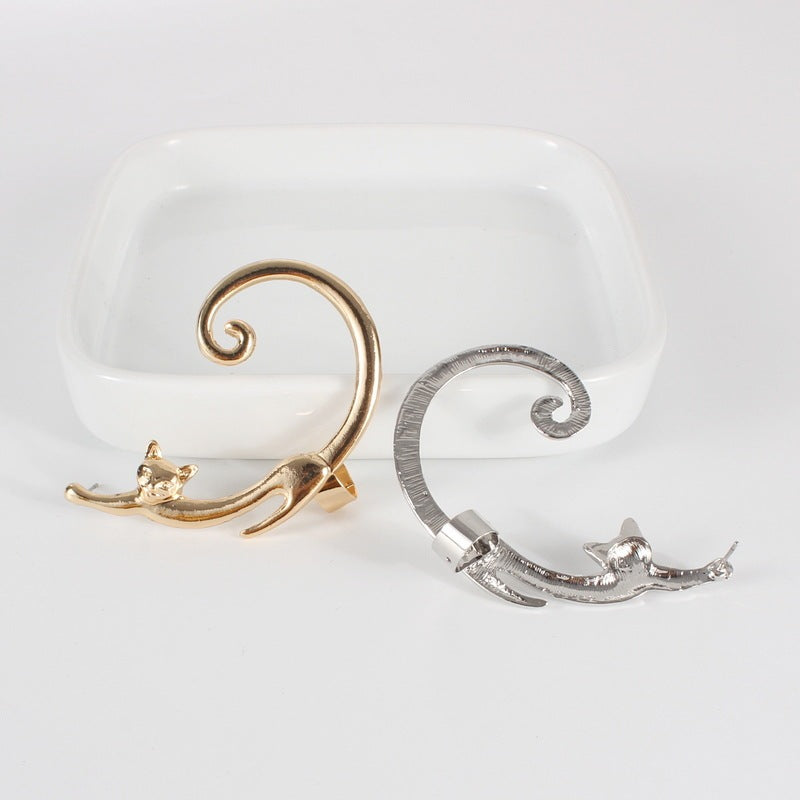 Punk Style Cat Post Earring with Ear Cuff Animal Stud Earring