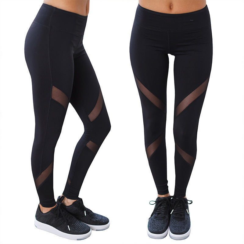 Women's High Waist Fork Mesh Stitching Contrast Color Yoga Pants