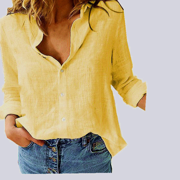 Women's Lapel Long Sleeve Shirt Fashion Solid Color Button Top