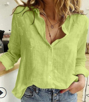 Women's Lapel Long Sleeve Shirt Fashion Solid Color Button Top