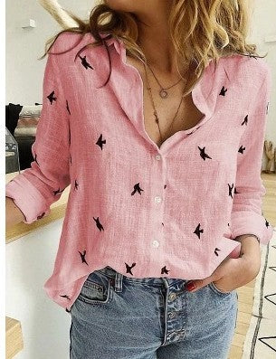 Women's Lapel Long Sleeve Shirt Fashion Solid Color Button Top