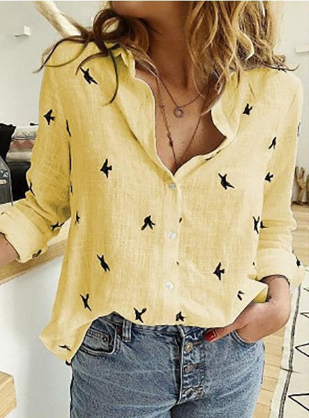 Women's Lapel Long Sleeve Shirt Fashion Solid Color Button Top