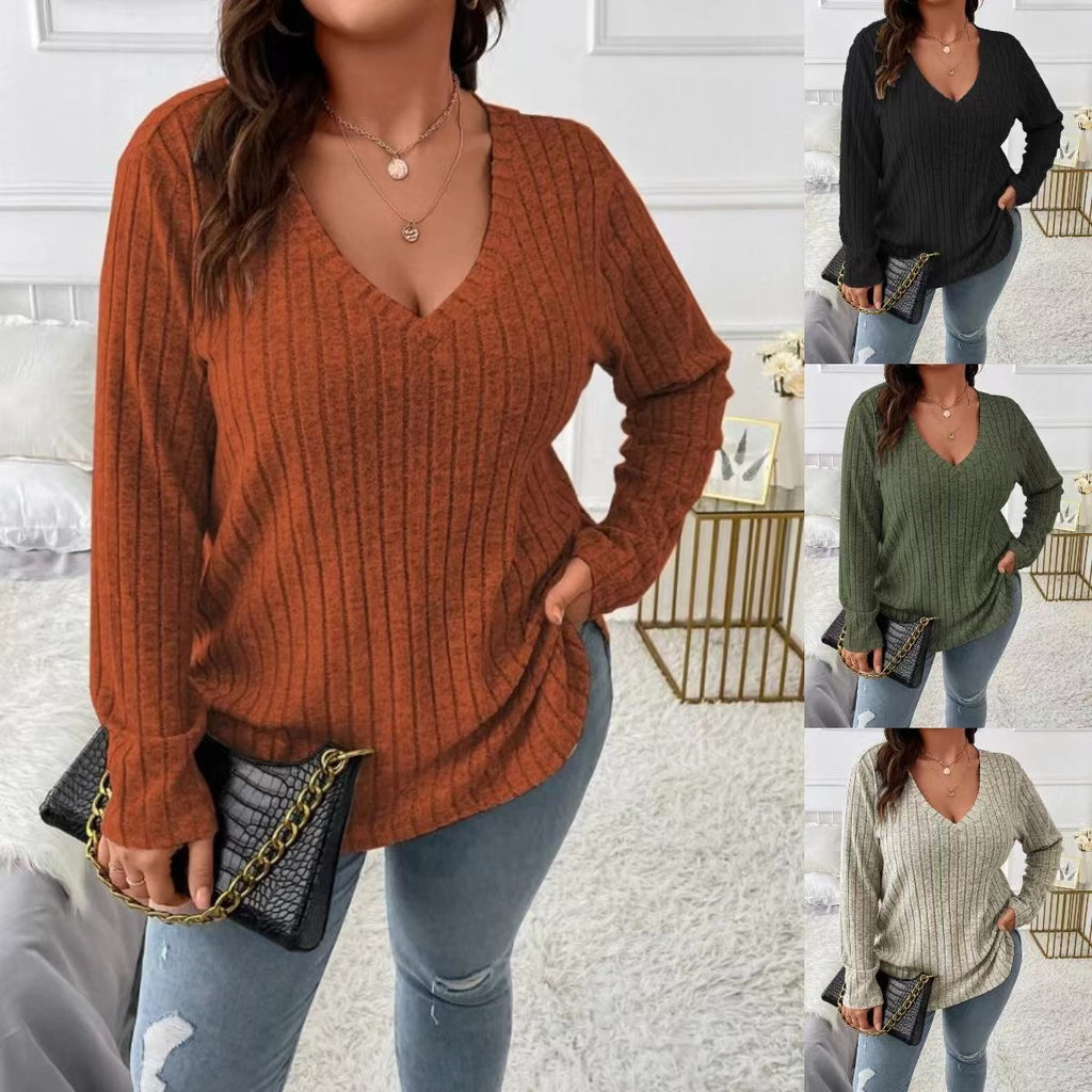 V-neck Long-sleeved Sweater For Women