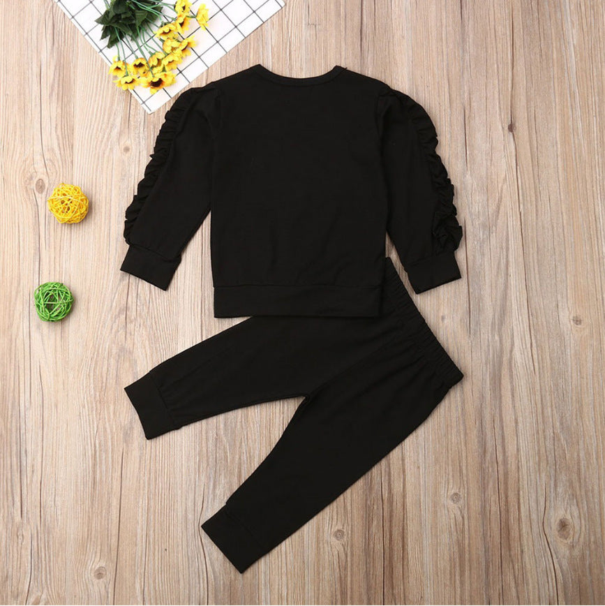 Unisex Ruffles Jumper Solid Long Sleeve Sweatshirt 2Pc Outfit