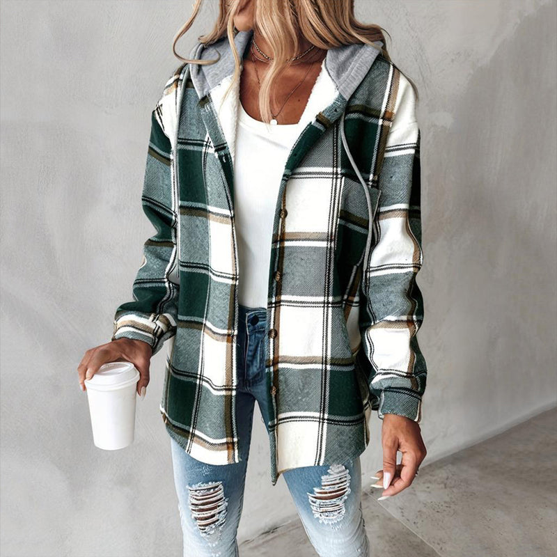 Women's Plaid Drawstring Hoodie