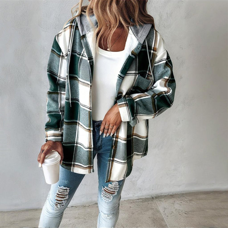 Women's Plaid Drawstring Hoodie