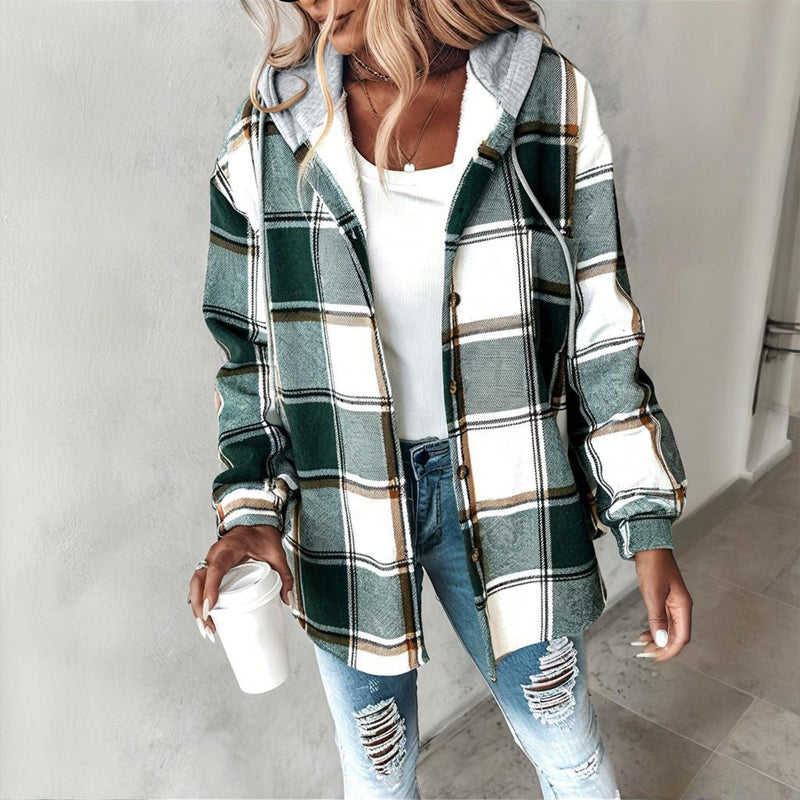 Women's Plaid Drawstring Hoodie