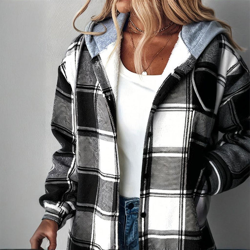 Women's Plaid Drawstring Hoodie