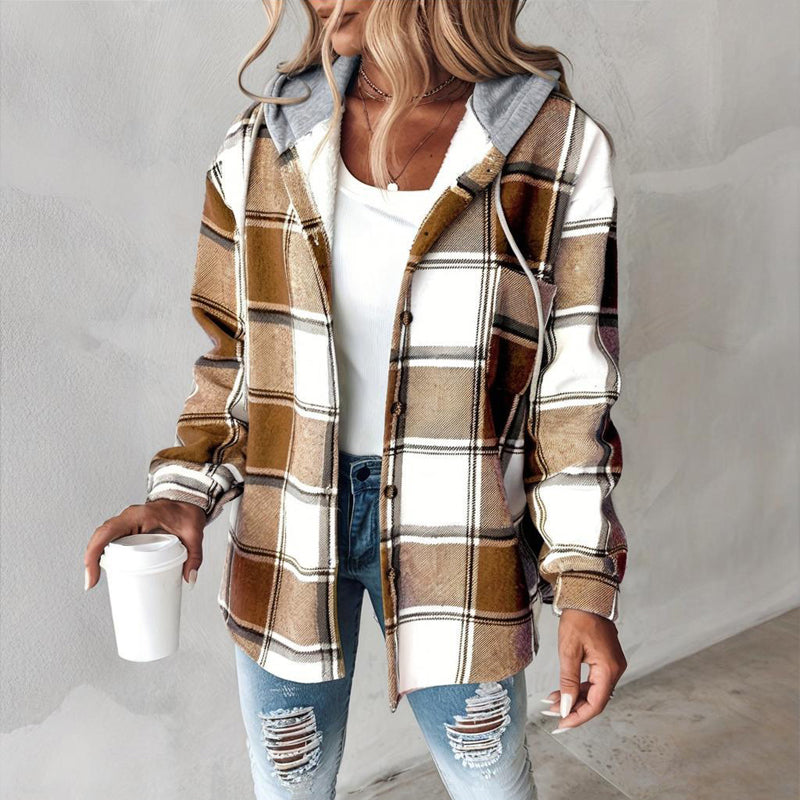 Women's Plaid Drawstring Hoodie