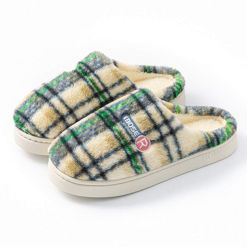 Plush Non-slip Plaid Slippers
