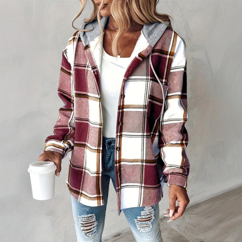 Women's Plaid Drawstring Hoodie
