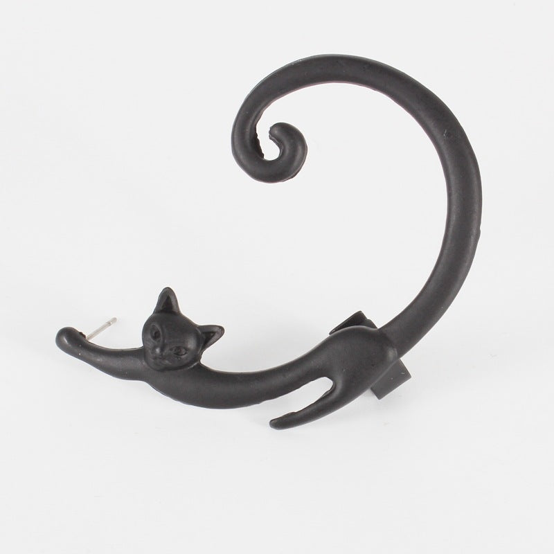 Punk Style Cat Post Earring with Ear Cuff Animal Stud Earring