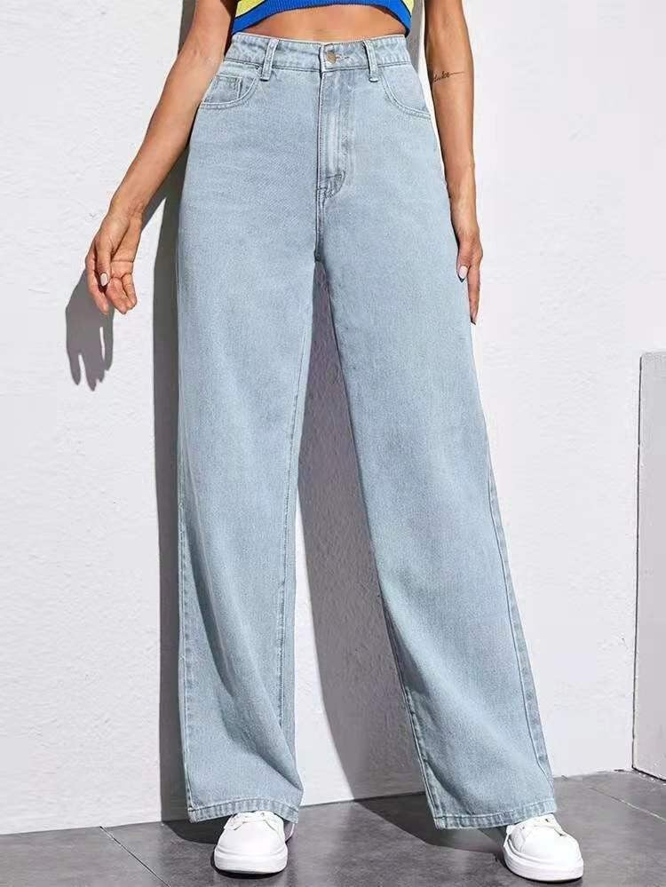 Washed Straight Women's Jeans Mid Rise