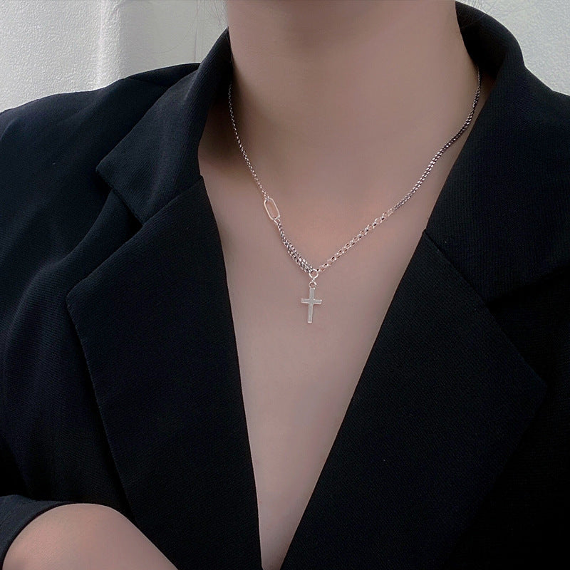 925 Sterling Silver Cross Retro Necklace Female Simple