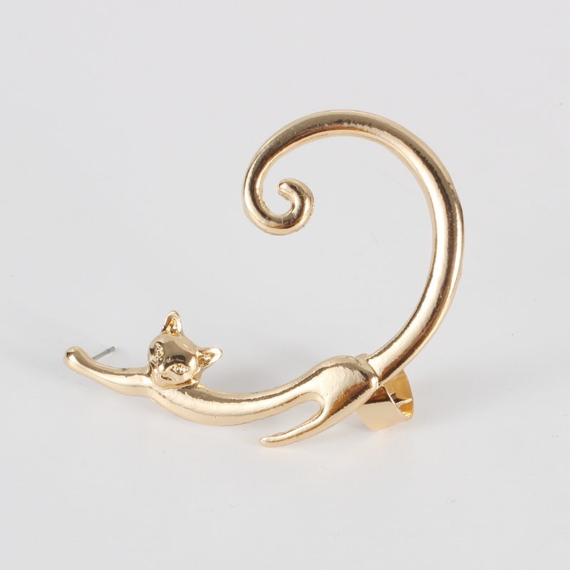 Punk Style Cat Post Earring with Ear Cuff Animal Stud Earring