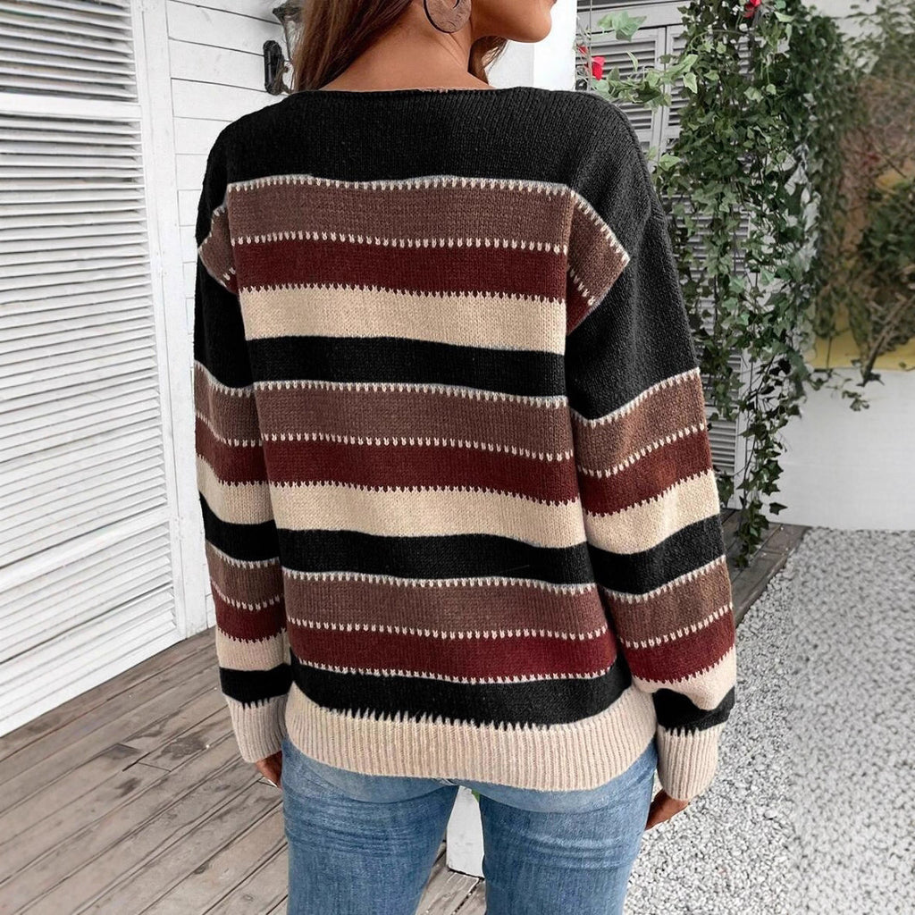 Striped Pullover Sweater Fashion Casual Long Sleeve Top