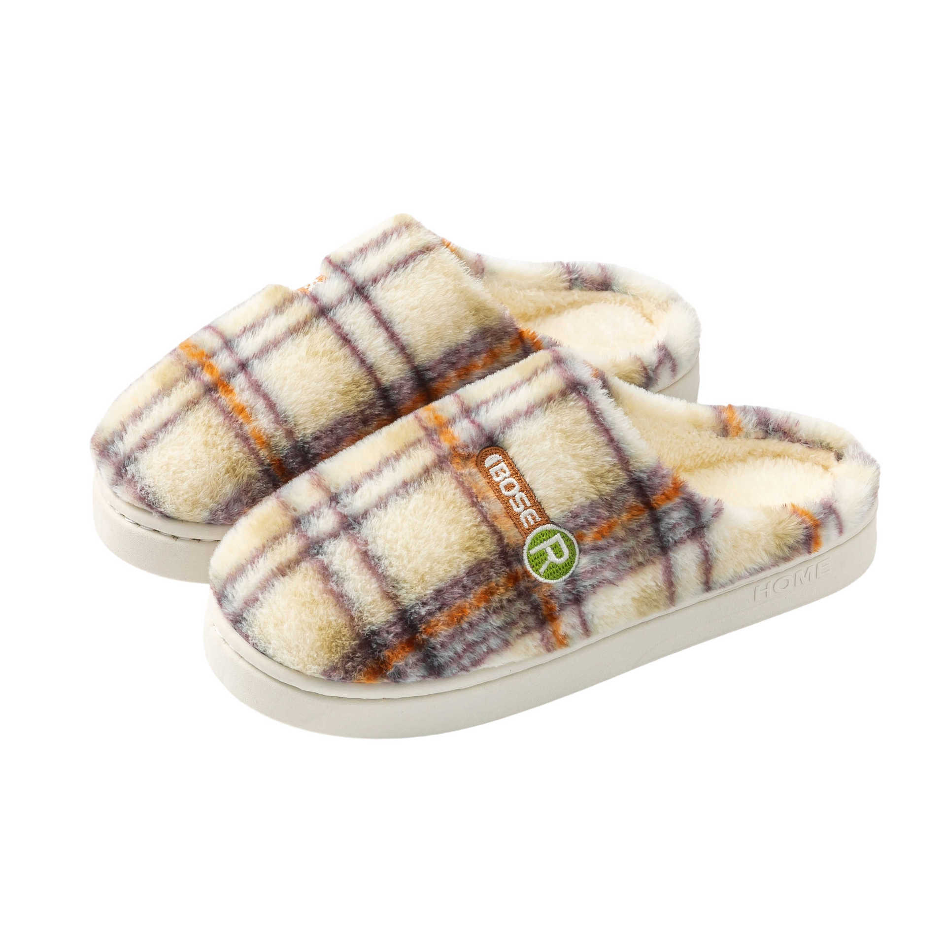 Plush Non-slip Plaid Slippers