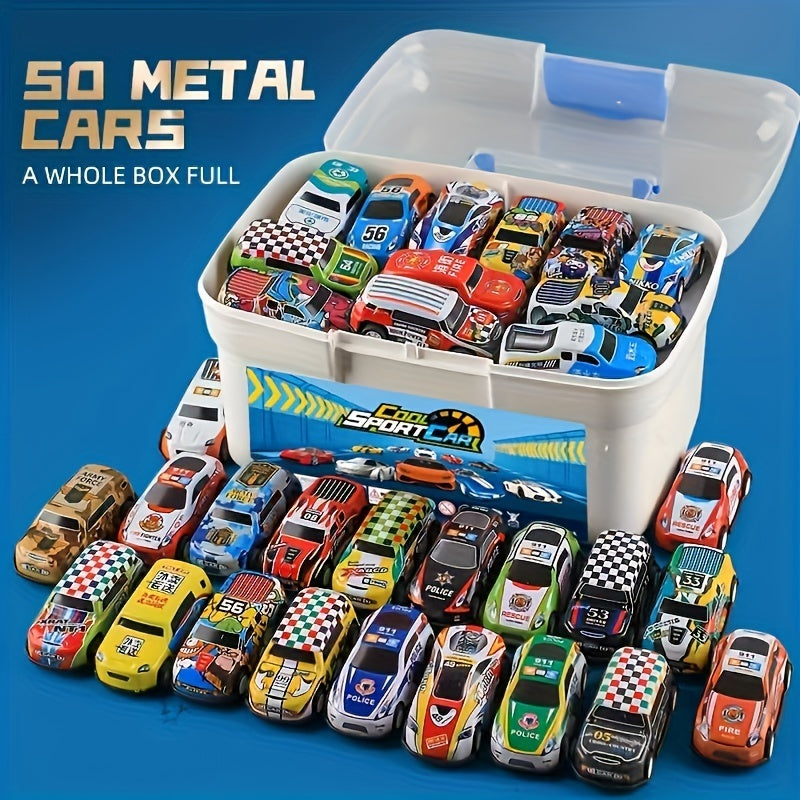 50-piece Metal Toy Car Set With Storage Box And Foldable Play Mat