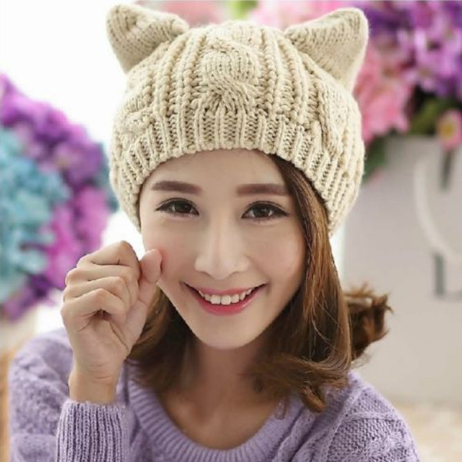 Hand Made Cute Knitted Cat Ear Beanie