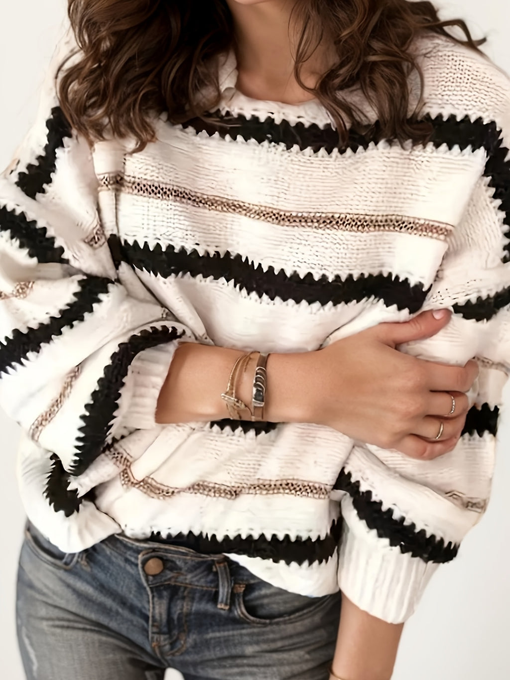 Striped Casual Long Sleeved Knitted Sweater