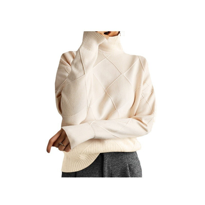 Women's Knitted Loose High Collar Warm Sweater Solid Color
