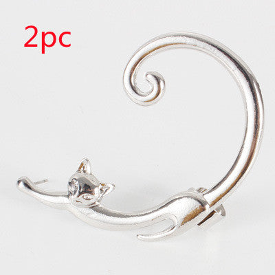 Punk Style Cat Post Earring with Ear Cuff Animal Stud Earring