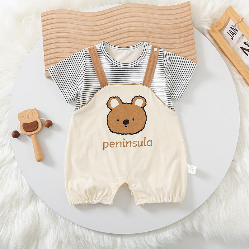 Bear Print Baby Short Sleeve Rompers