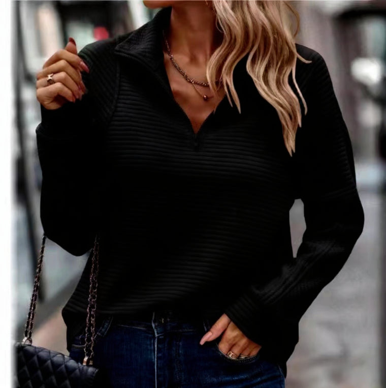 Quarter Zip Solid Color Waffle Hoodie