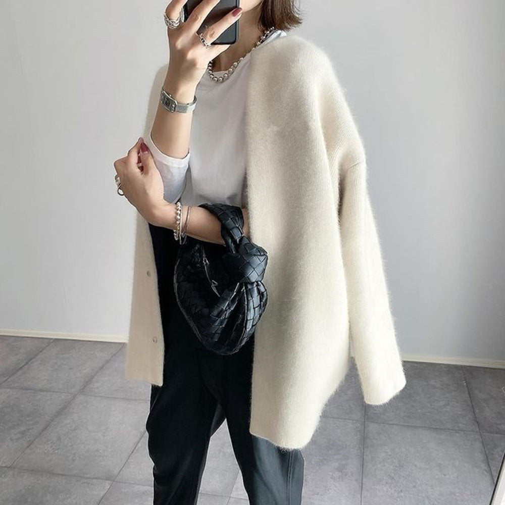 Single Breasted Cardigan Solid Color Knitted Jacket